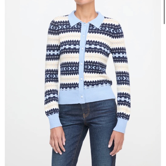 Hill House Sweaters - Hill House Navy and Cream Patterned Cardigan